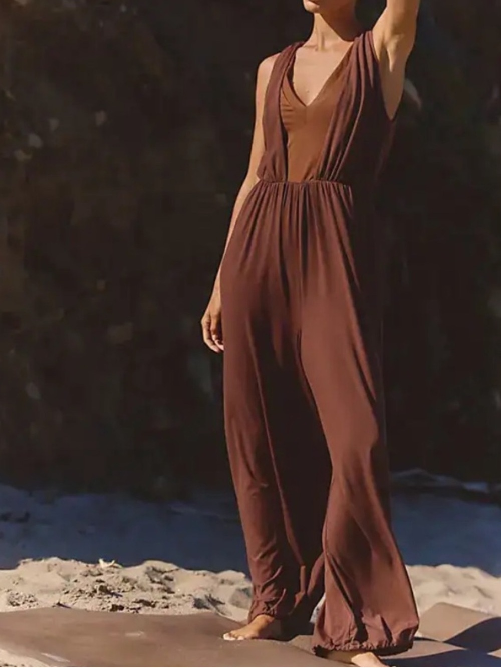 Free People Movement Breezy Day One Piece Jumpsuit Black Walnut Dark Brown M